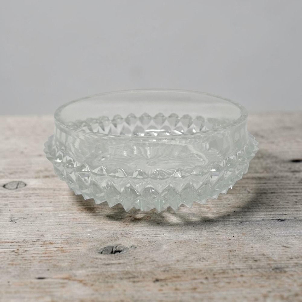 Vintage Indiana Glass Diamond Point Clear Pressed Glass Bowl 5.5" Starburst
